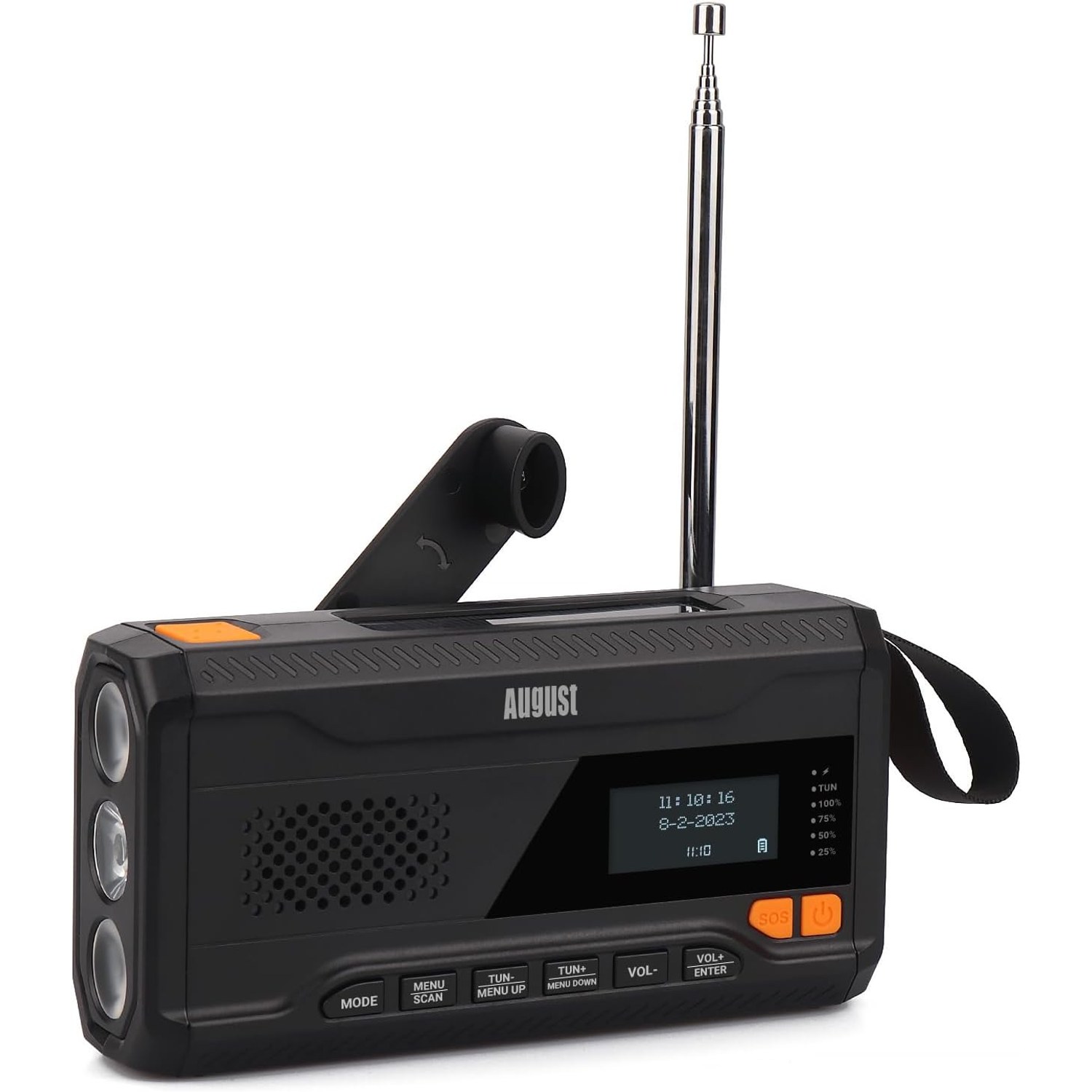 August MB290B DAB+/FM Wind-up Radio, Black